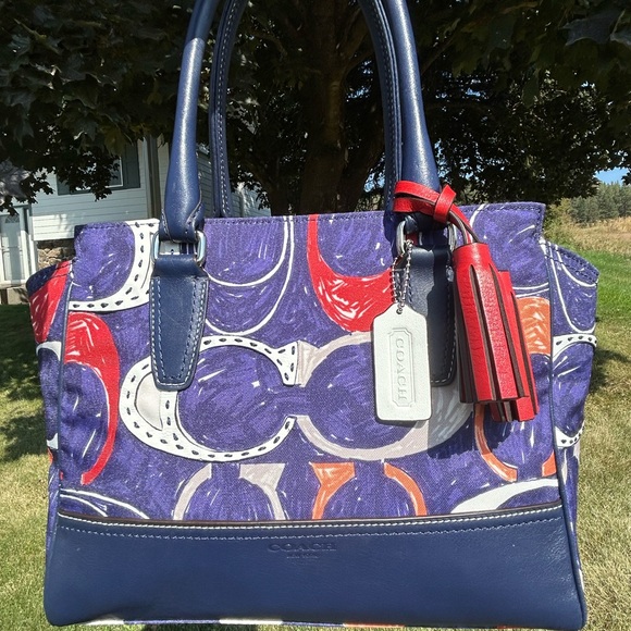 COACH Candace Legacy Heritage Scribble C & Leather Carryall in Navy Blue NWT - Picture 7 of 15